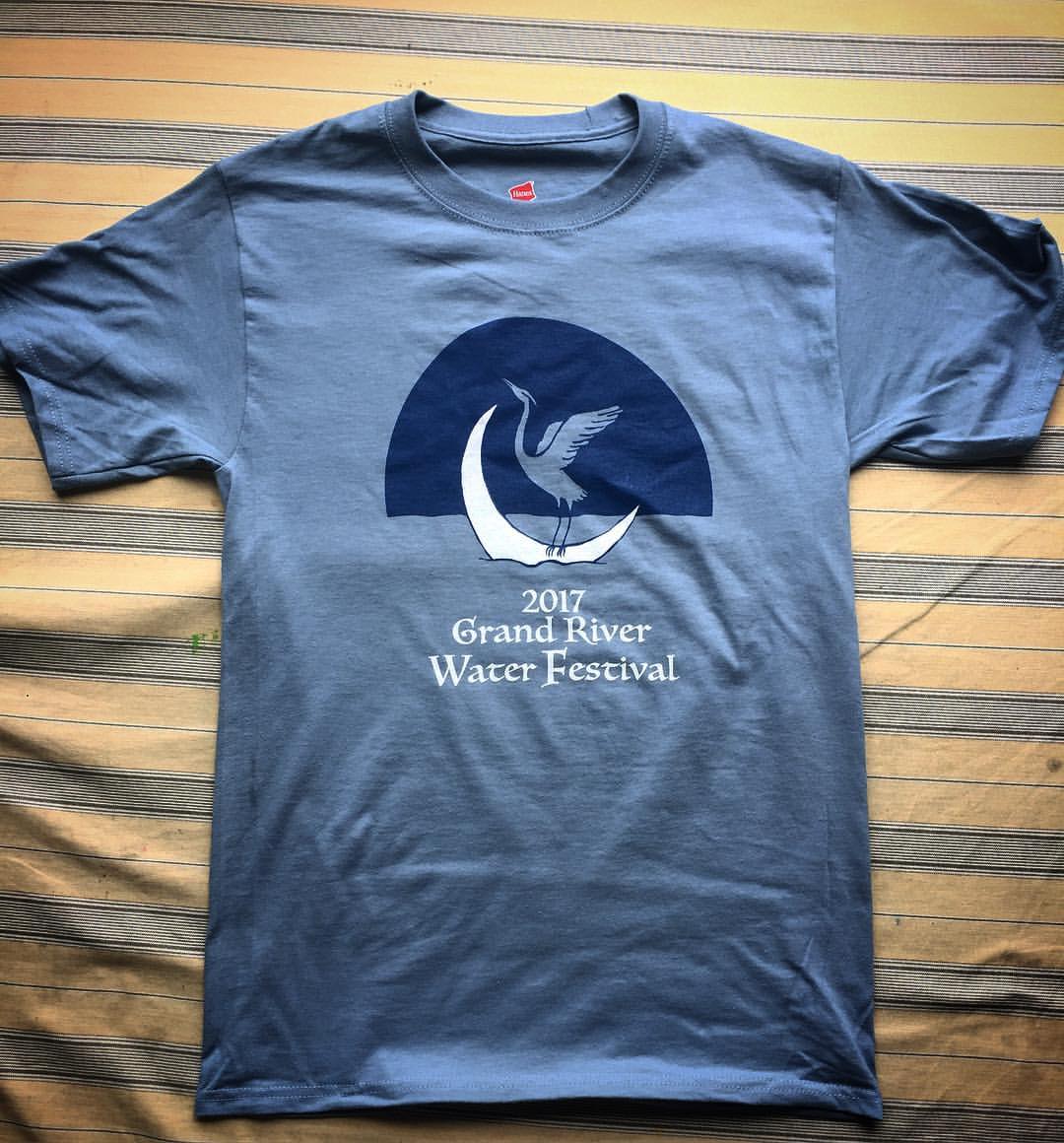 Grand River Water Festival Screen Printed Shirt For Grand Rapids Event - Custom Shirt For Live Event - Shirt Screen Printed With Crane Moon on the River for 2017 Grand River Water Festival - Custom Shirt Michigan